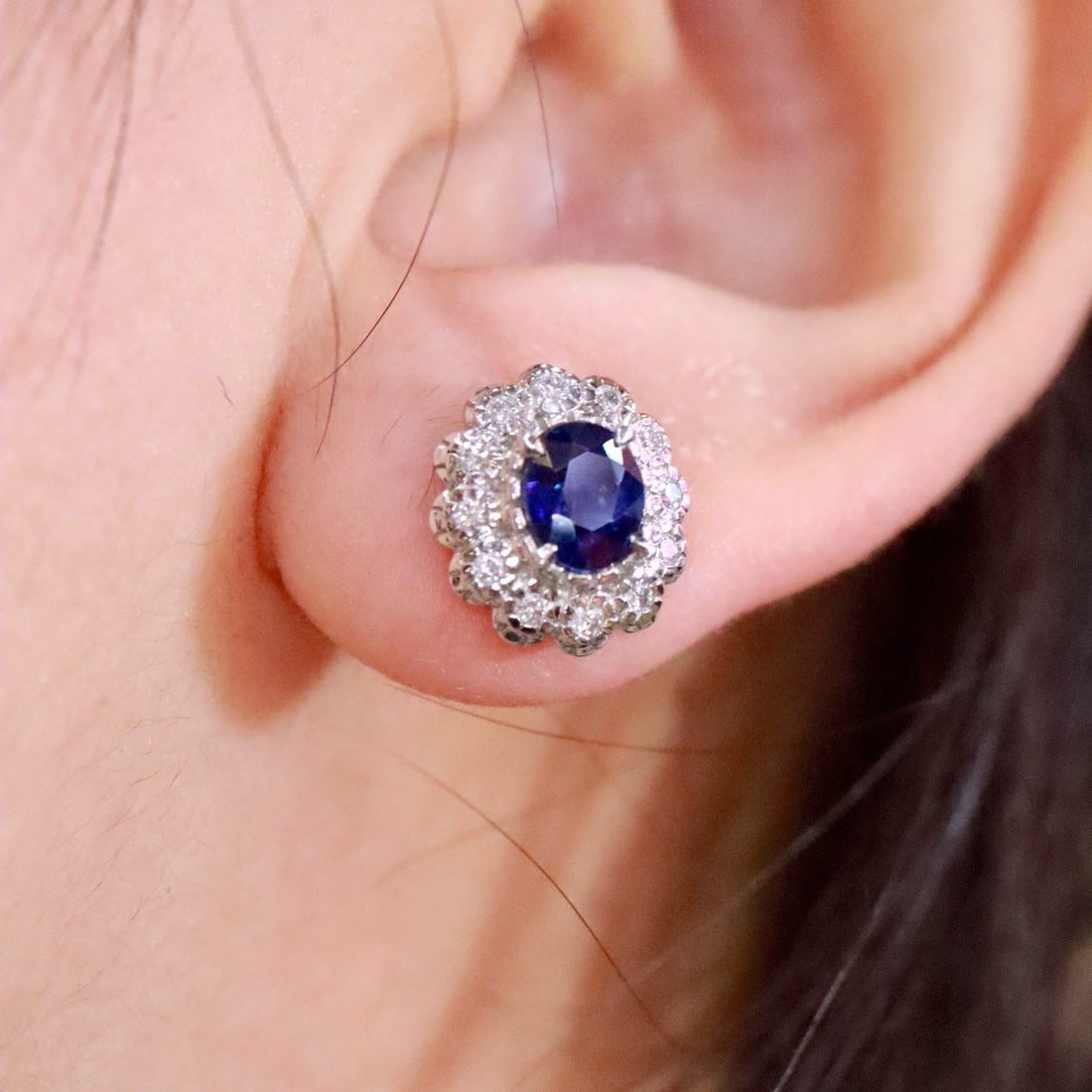 14k Gold 1.68 Ctw Natural Sapphire & Diamond Earrings - 6