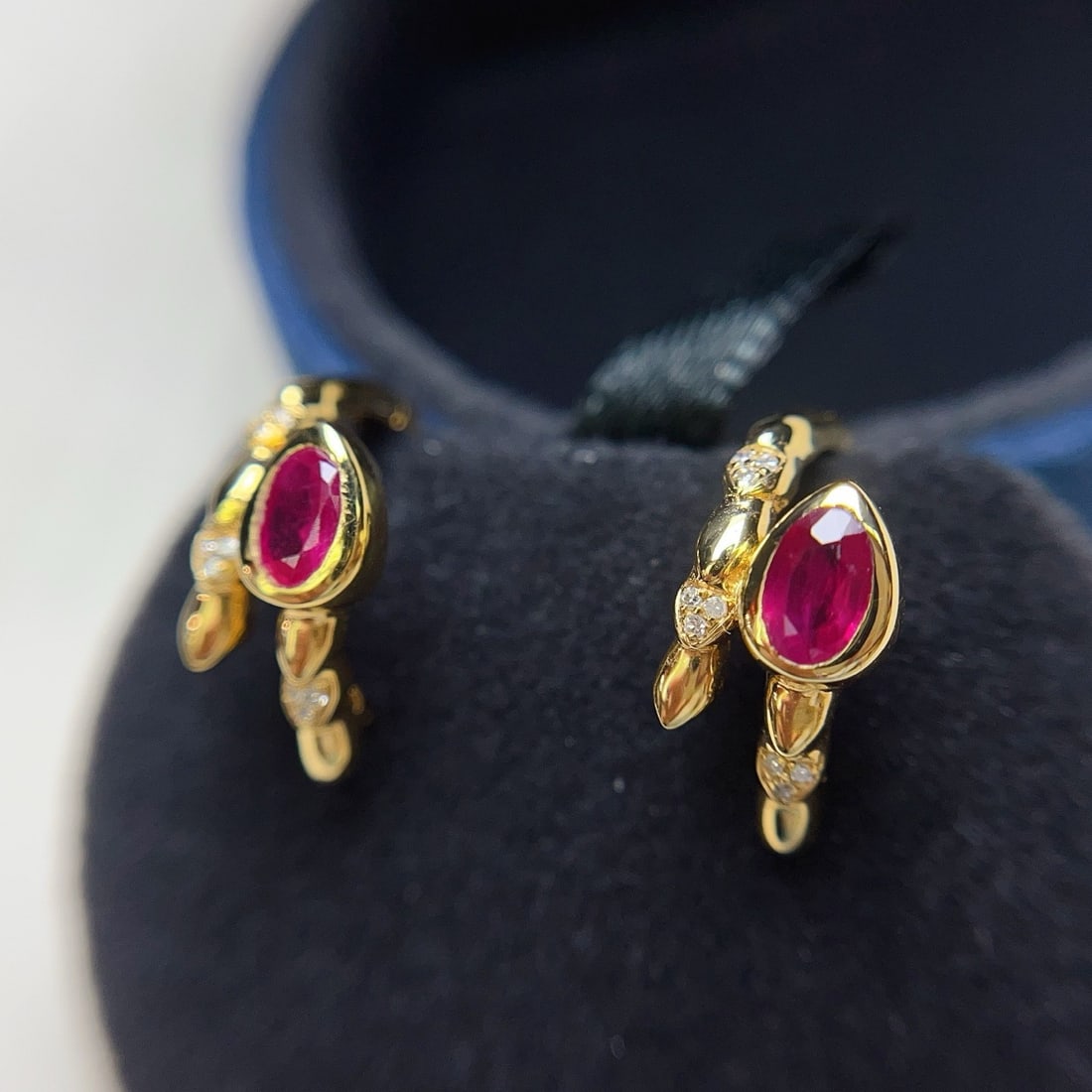 14k Gold 1.00 Ct Natural Ruby & Diamond Earrings - 2