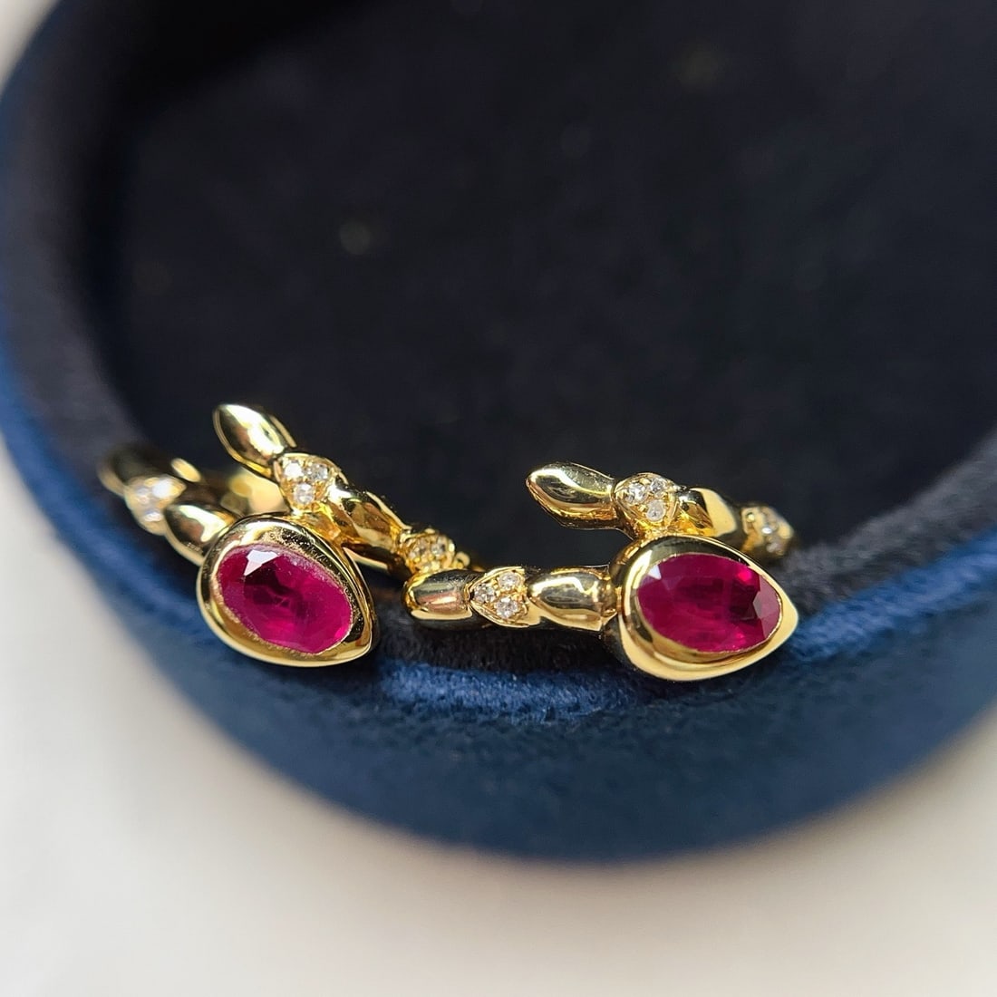 14k Gold 1.00 Ct Natural Ruby & Diamond Earrings - 4