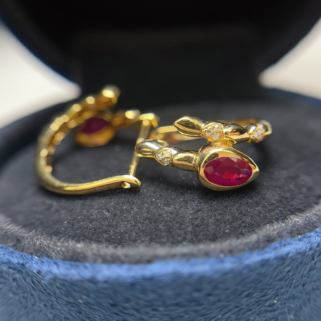 14k Gold 1.00 Ct Natural Ruby & Diamond Earrings - 5