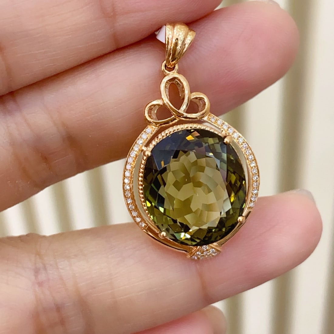 14k Gold 4.65 Ct Natural Tourmaline & Diamond Pendant( Without Chain ) - 2
