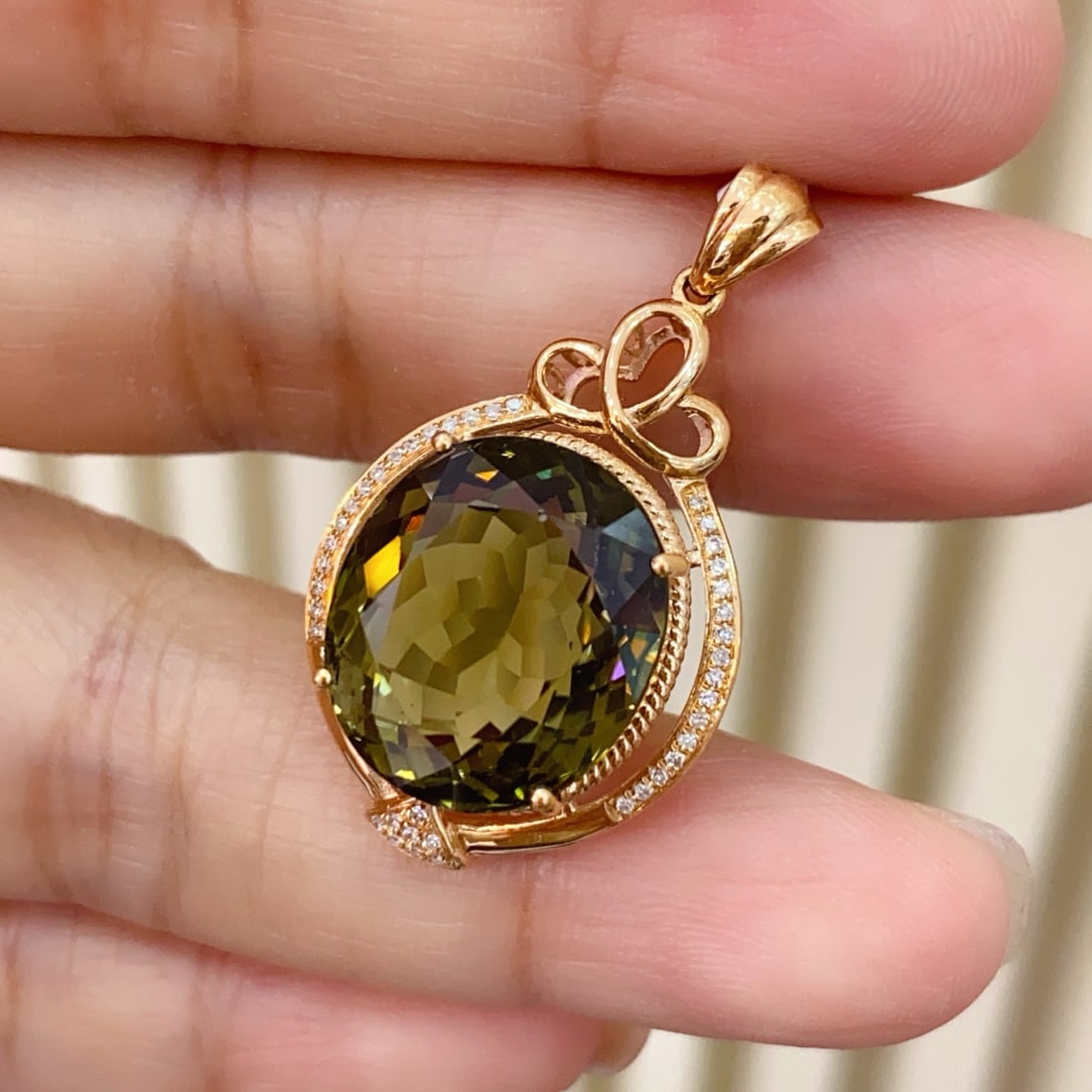 14k Gold 4.65 Ct Natural Tourmaline & Diamond Pendant( Without Chain ) - 3