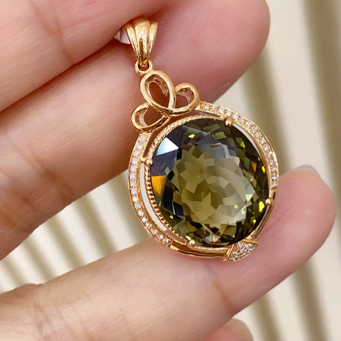 14k Gold 4.65 Ct Natural Tourmaline & Diamond Pendant( Without Chain ) - 4