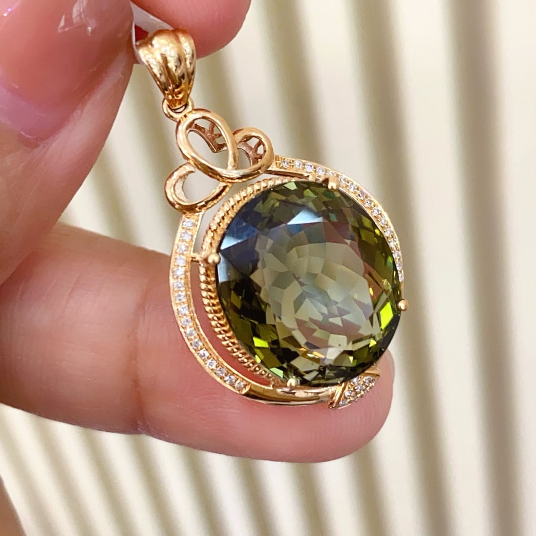 14k Gold 4.65 Ct Natural Tourmaline & Diamond Pendant( Without Chain ) - 6