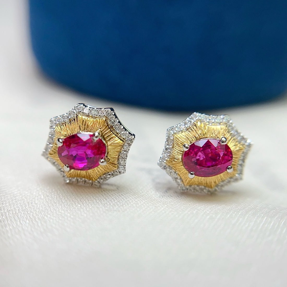 14k Gold 1.00 Ct Natural Ruby & Diamond Earrings - 2
