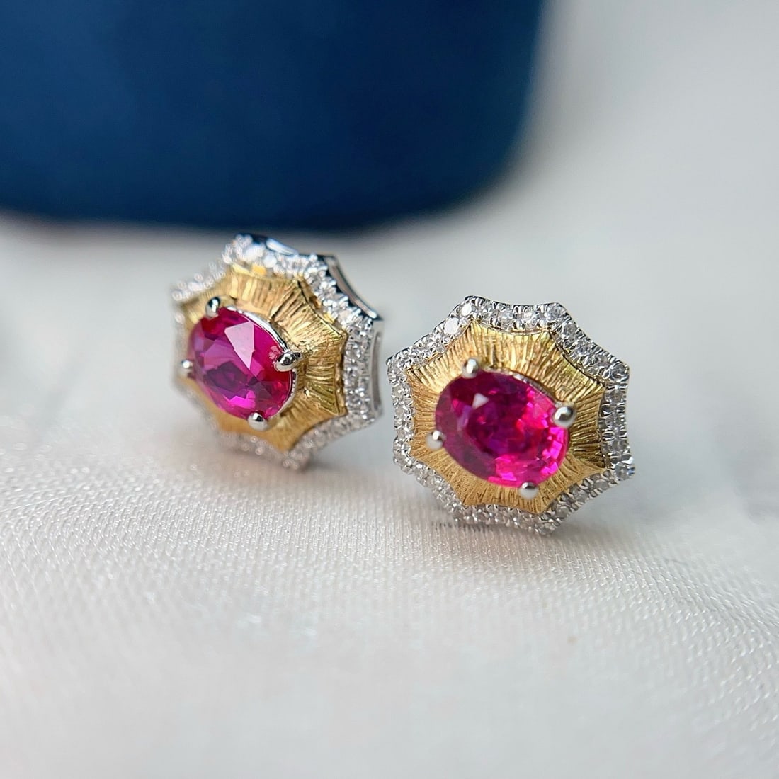 14k Gold 1.00 Ct Natural Ruby & Diamond Earrings - 3