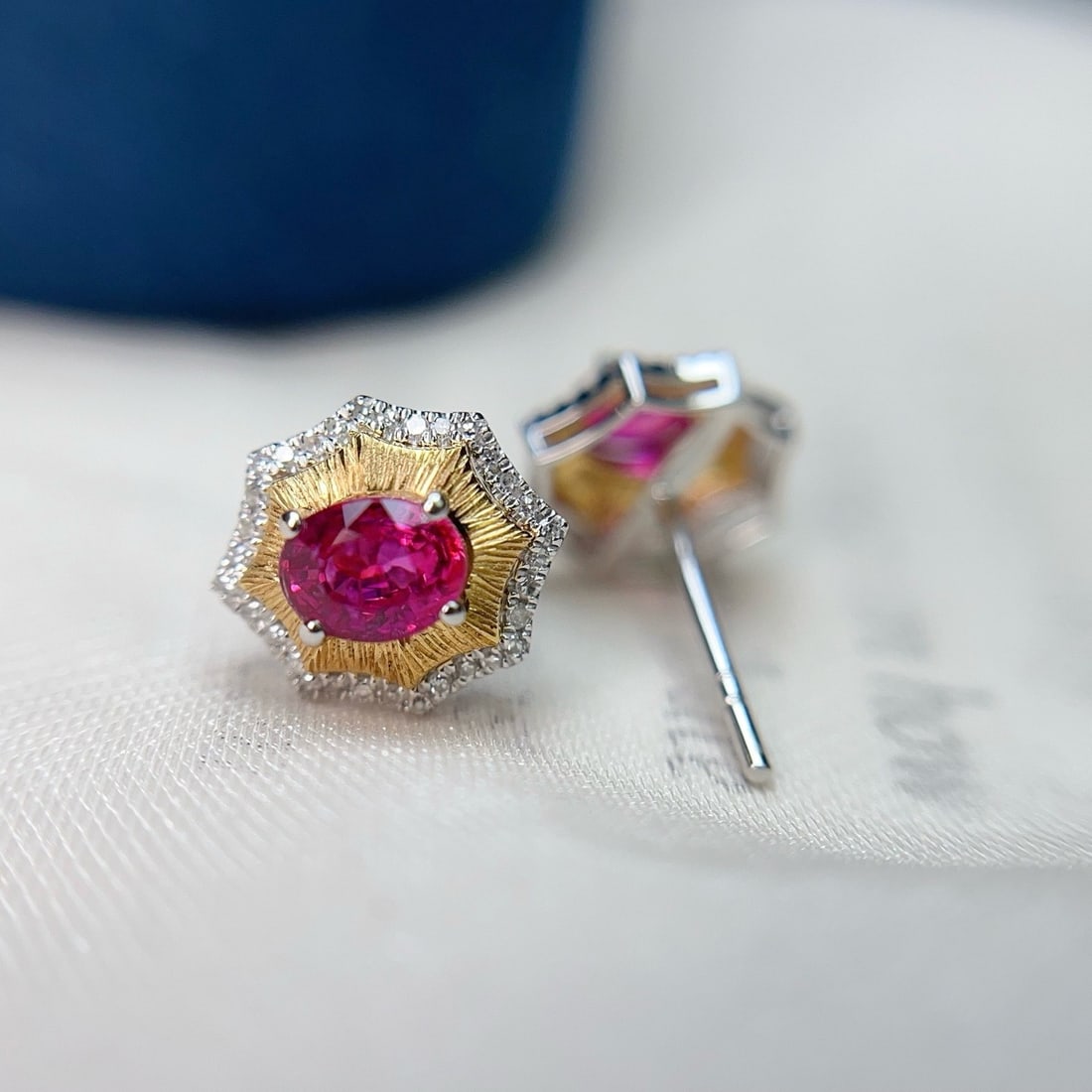 14k Gold 1.00 Ct Natural Ruby & Diamond Earrings - 4