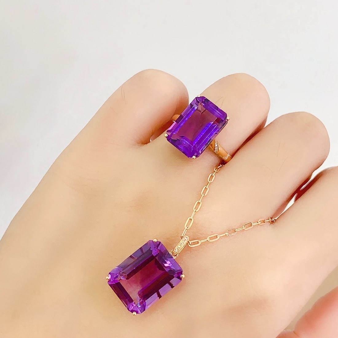 14k Gold 19.50 Ct Natural Amethyst & Diamond Jewelry Set - 5