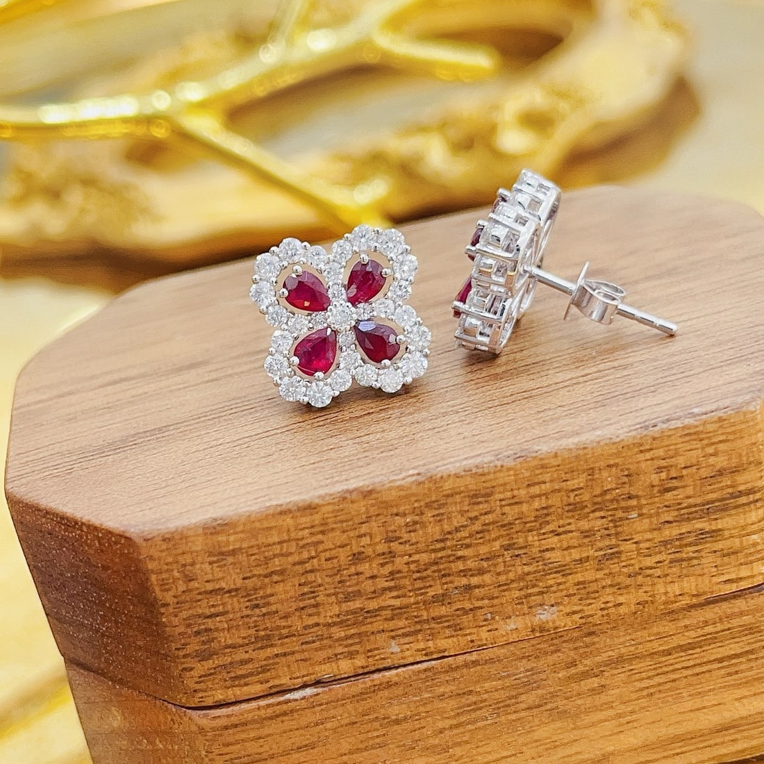 14k Gold 2.08 Ctw Natural Ruby & Diamond Earrings - 5
