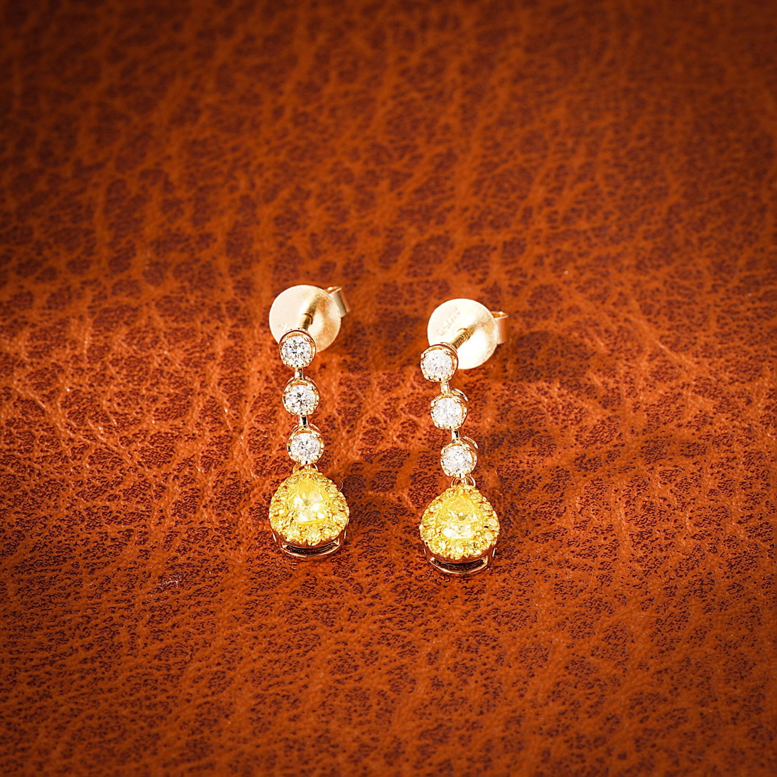 14k Gold 0.38 Ctw Natural Yellow Diamond & Diamond Earrings - 3
