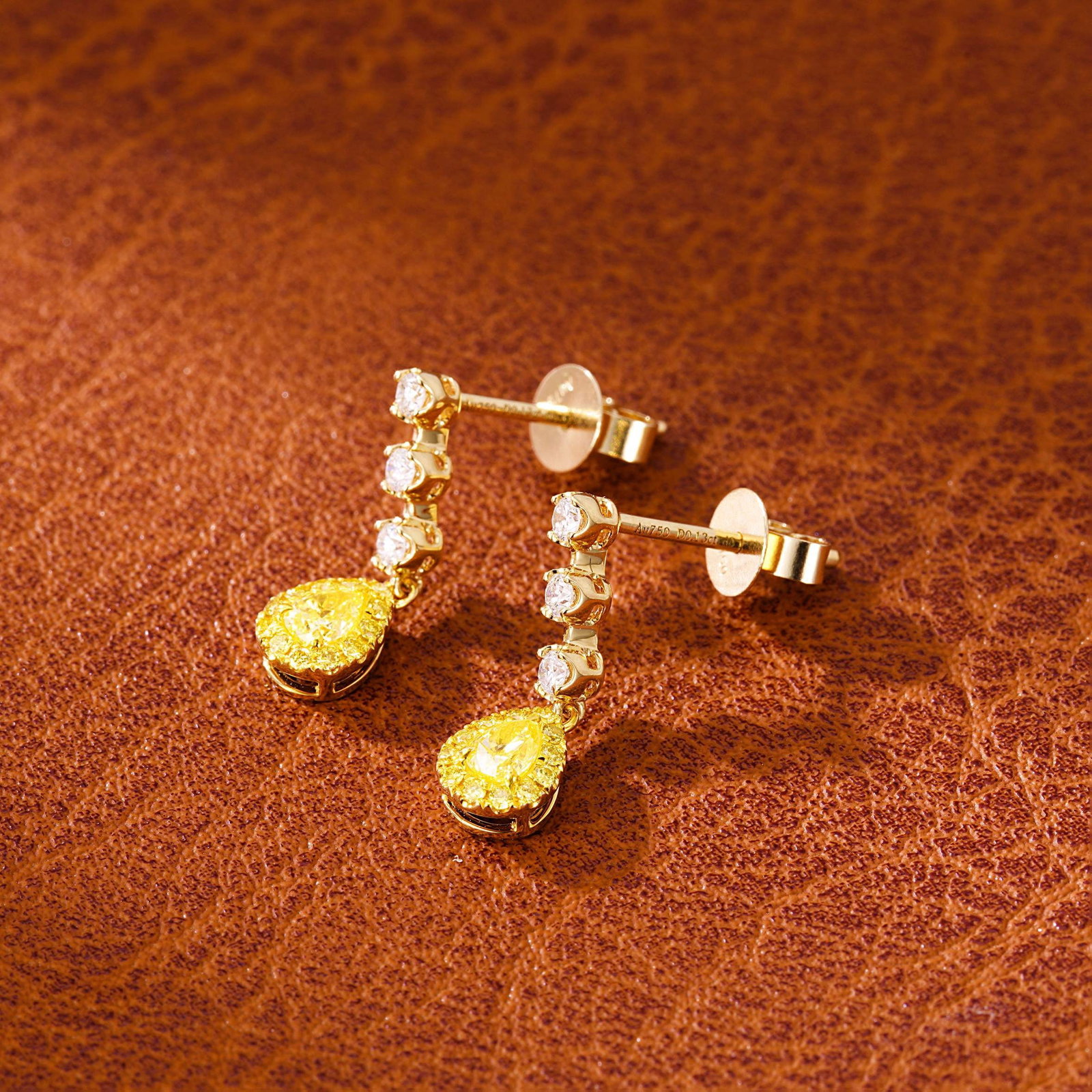 14k Gold 0.38 Ctw Natural Yellow Diamond & Diamond Earrings - 4