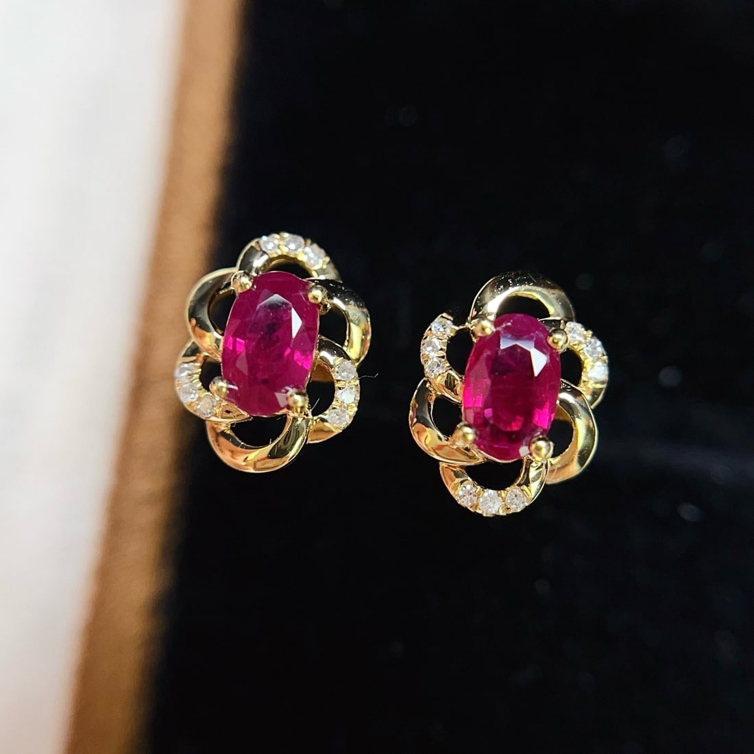 14k Gold 0.75 Ct Natural Ruby & Diamond Earrings (1 of 7)