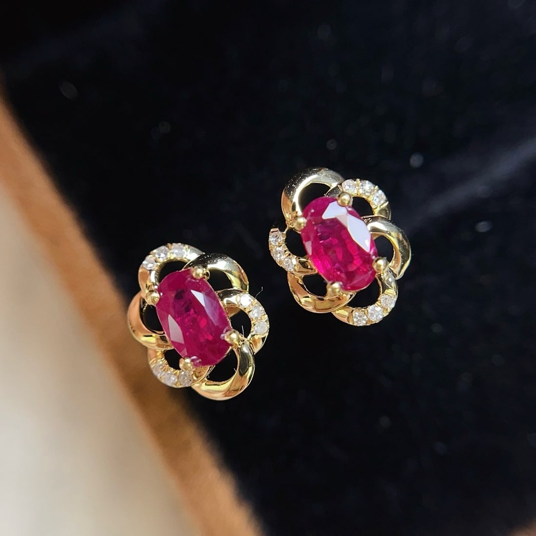 14k Gold 0.75 Ct Natural Ruby & Diamond Earrings - 2