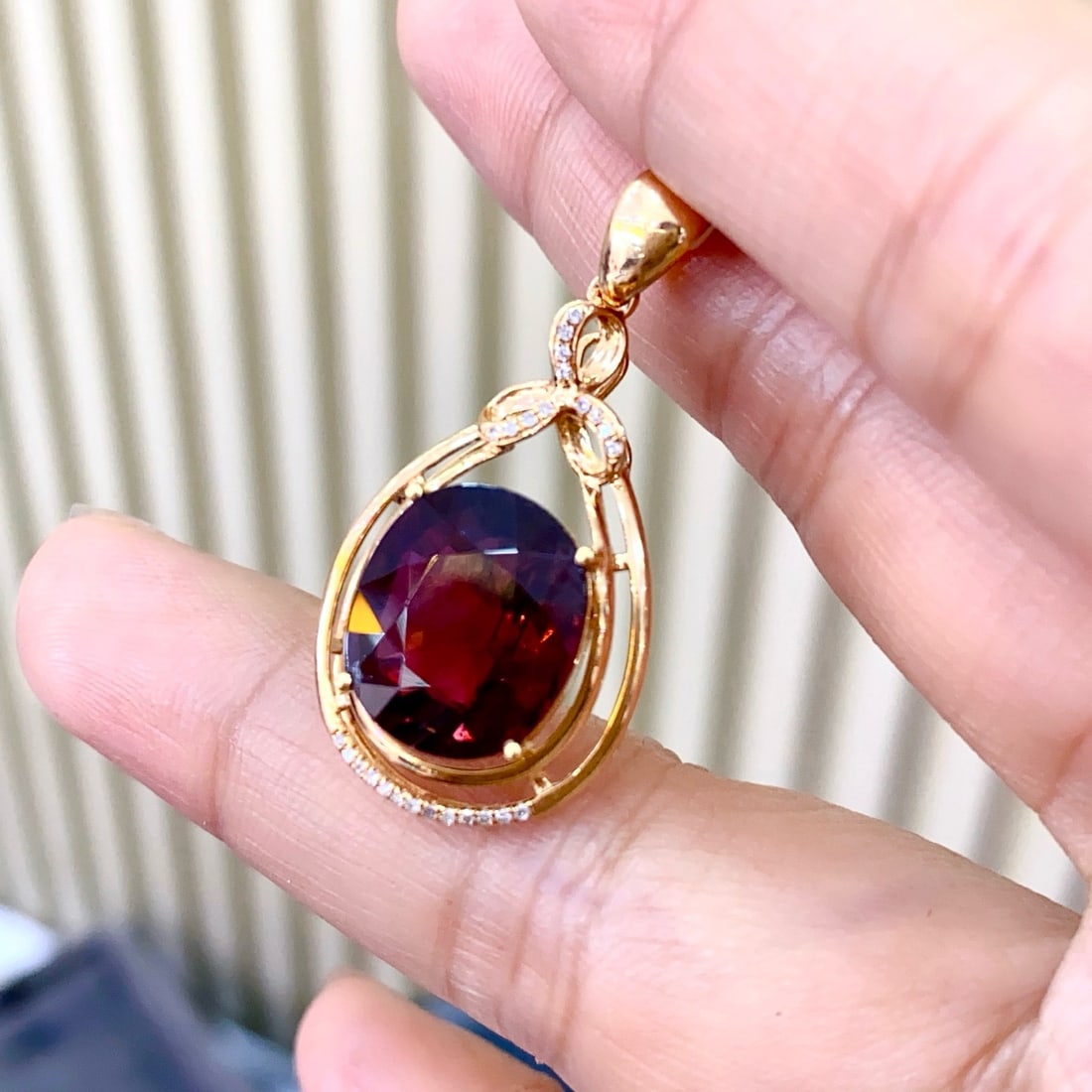 14k Gold 6.00 Ct Natural Tourmaline & Diamond Pendant( Without Chain ) - 2