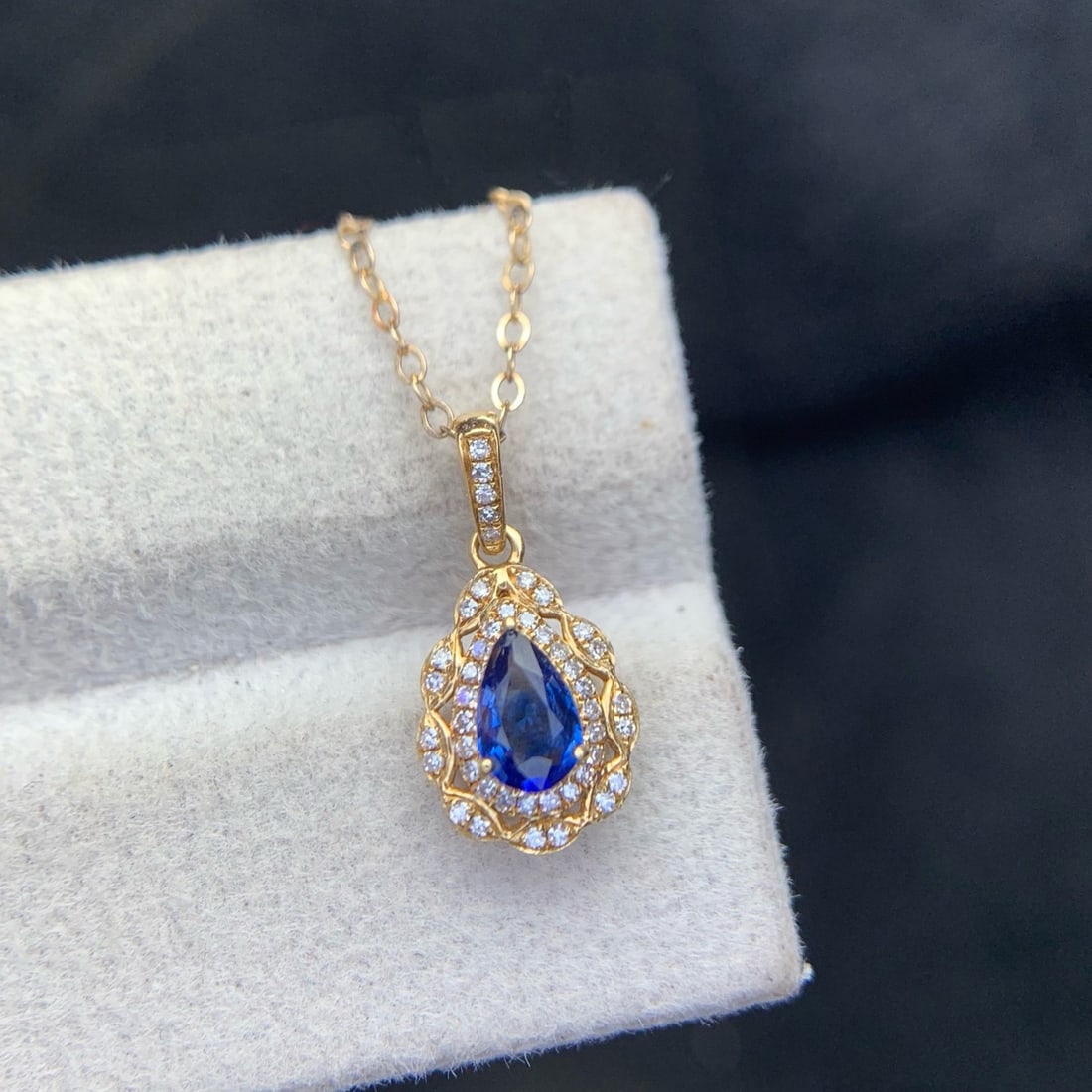 14k Gold 0.42 Ct Natural Sapphire & Diamond Pendant( Without Chain ) - 2