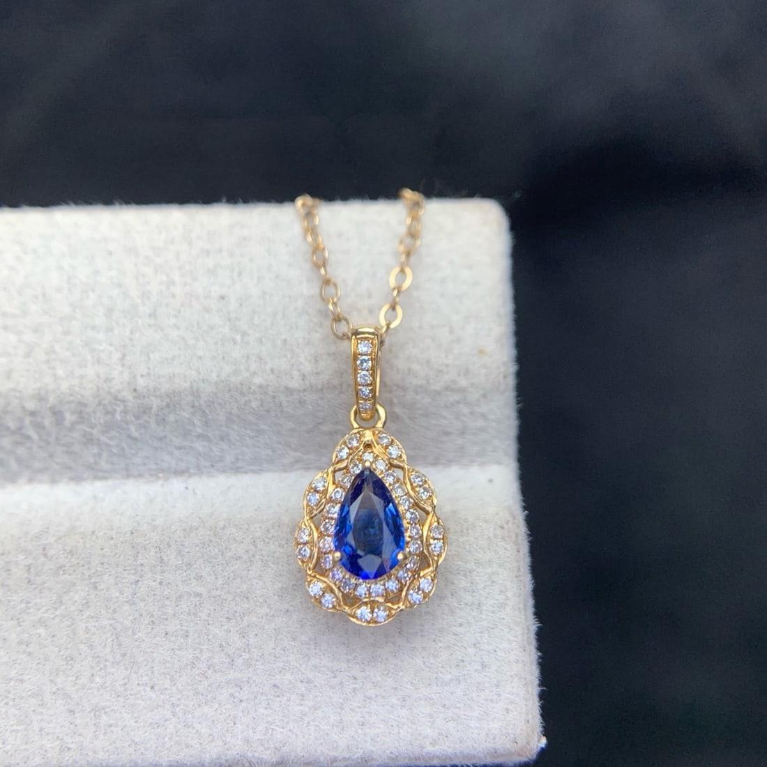 14k Gold 0.42 Ct Natural Sapphire & Diamond Pendant( Without Chain ) - 3