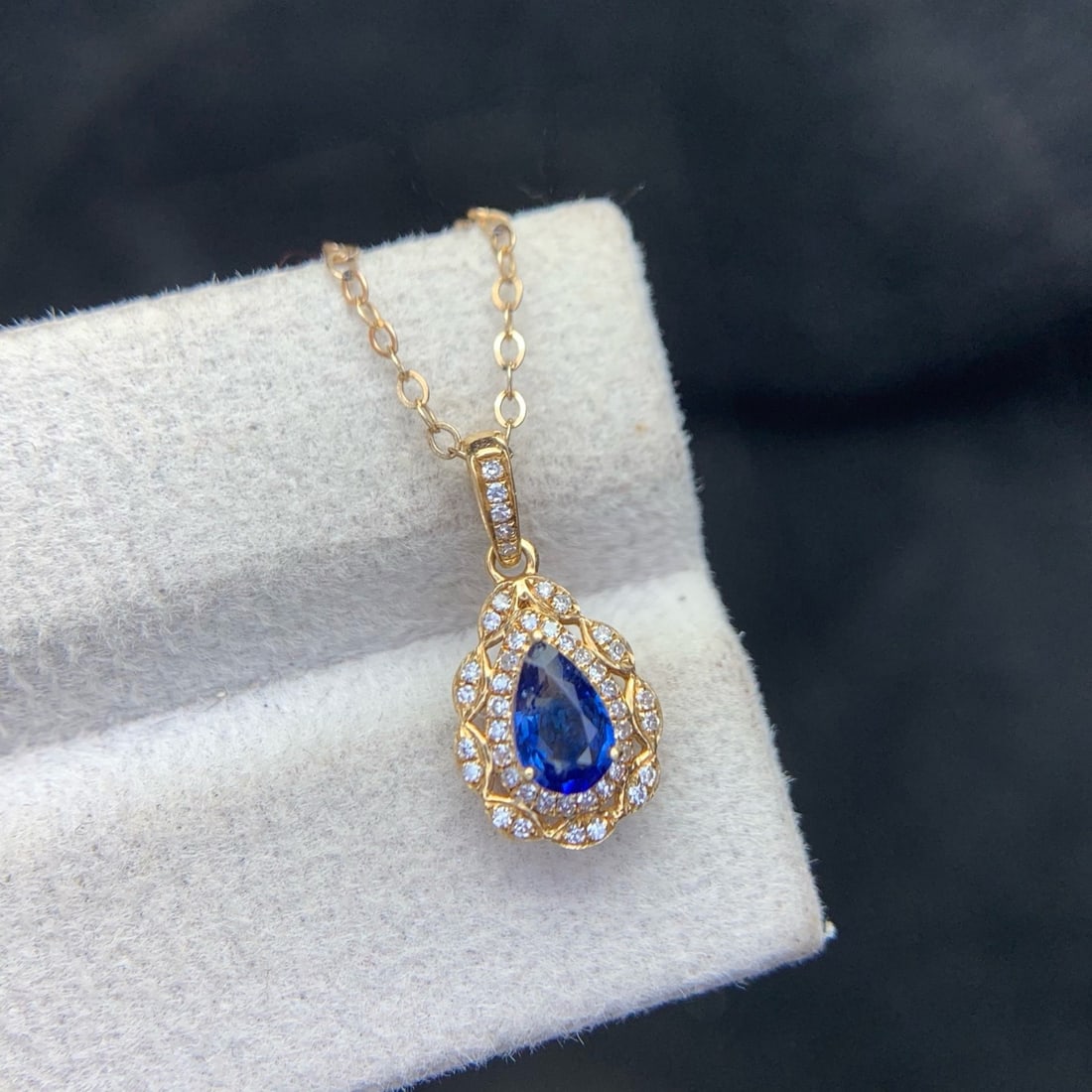 14k Gold 0.42 Ct Natural Sapphire & Diamond Pendant( Without Chain ) - 4