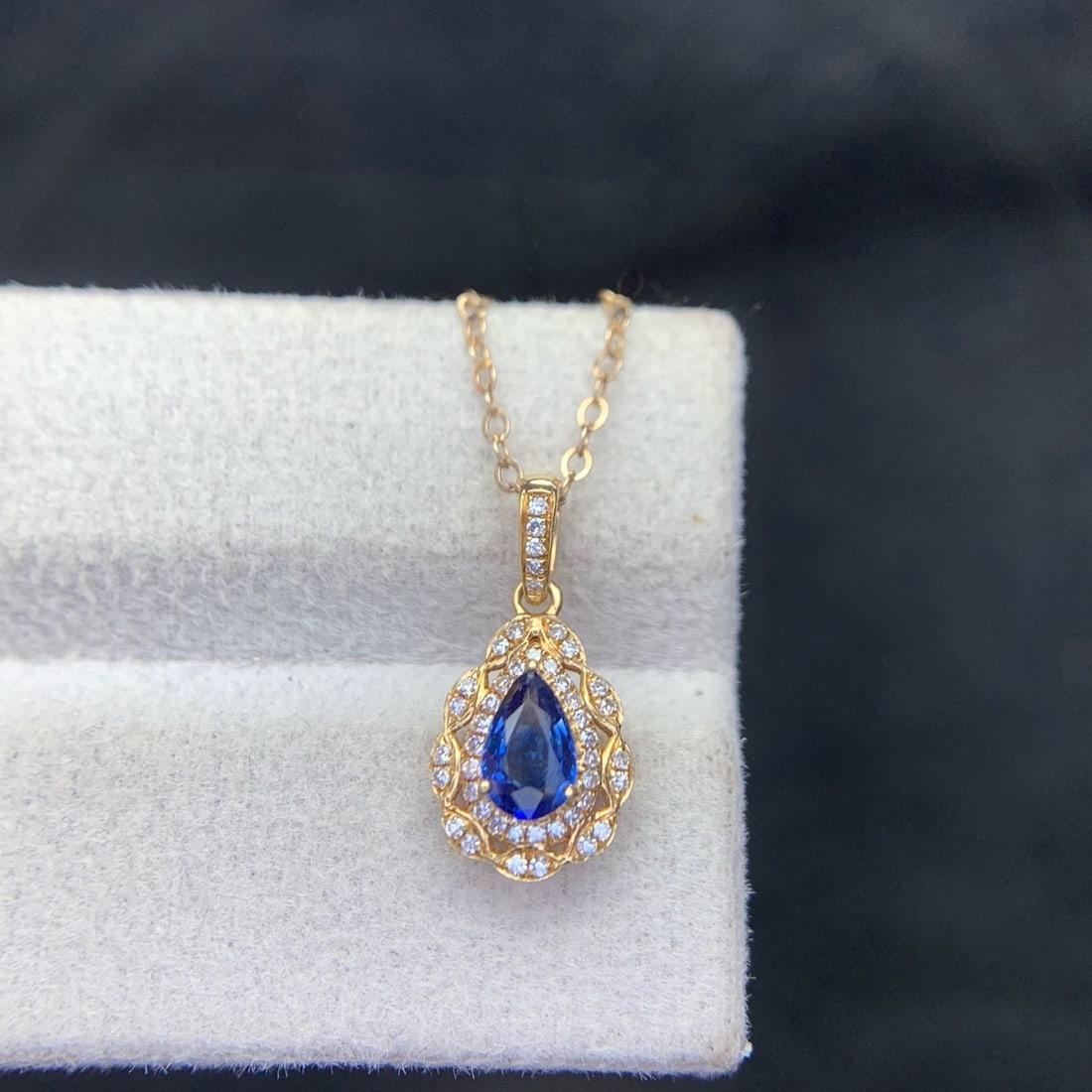 14k Gold 0.42 Ct Natural Sapphire & Diamond Pendant( Without Chain ) - 5
