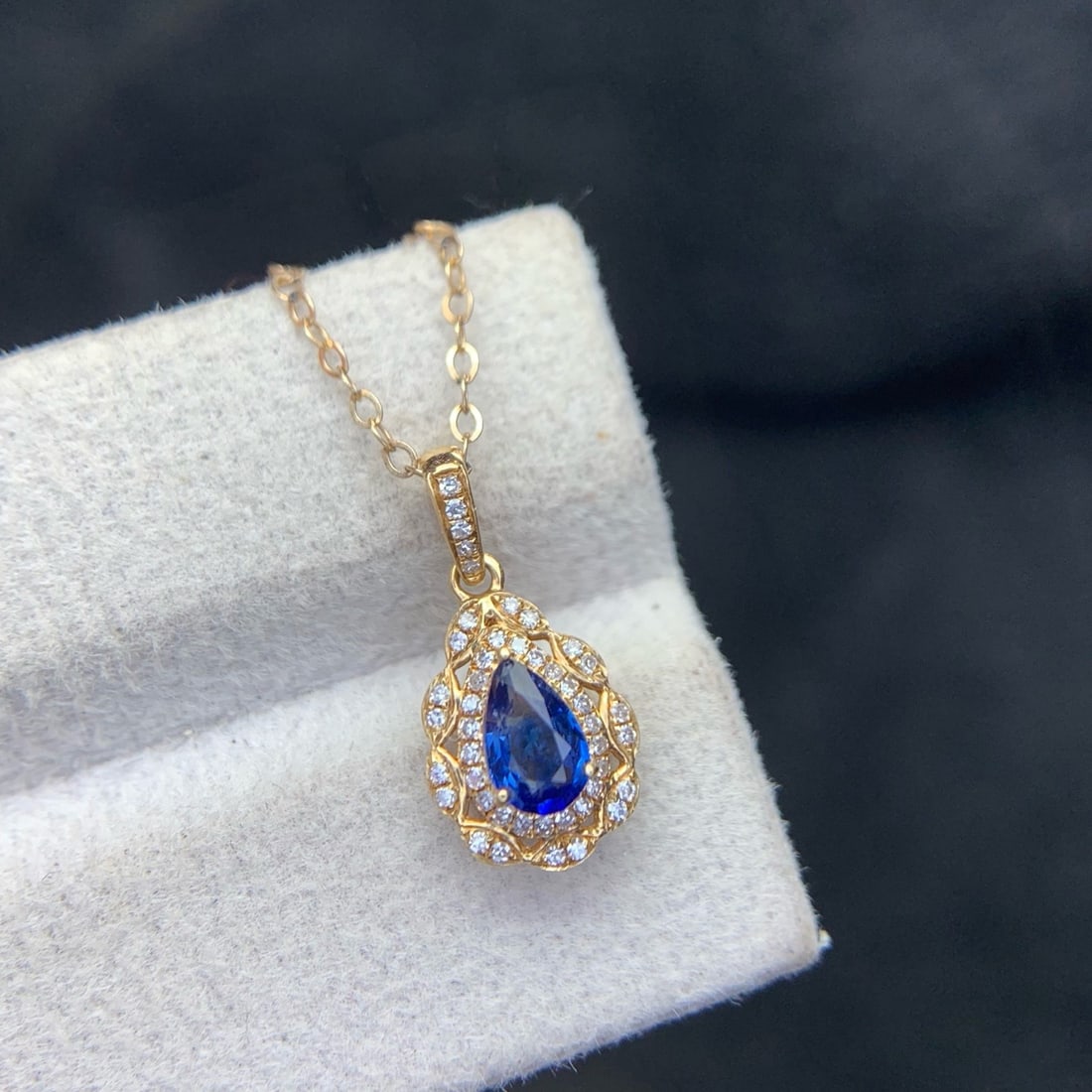 14k Gold 0.42 Ct Natural Sapphire & Diamond Pendant( Without Chain ) - 6
