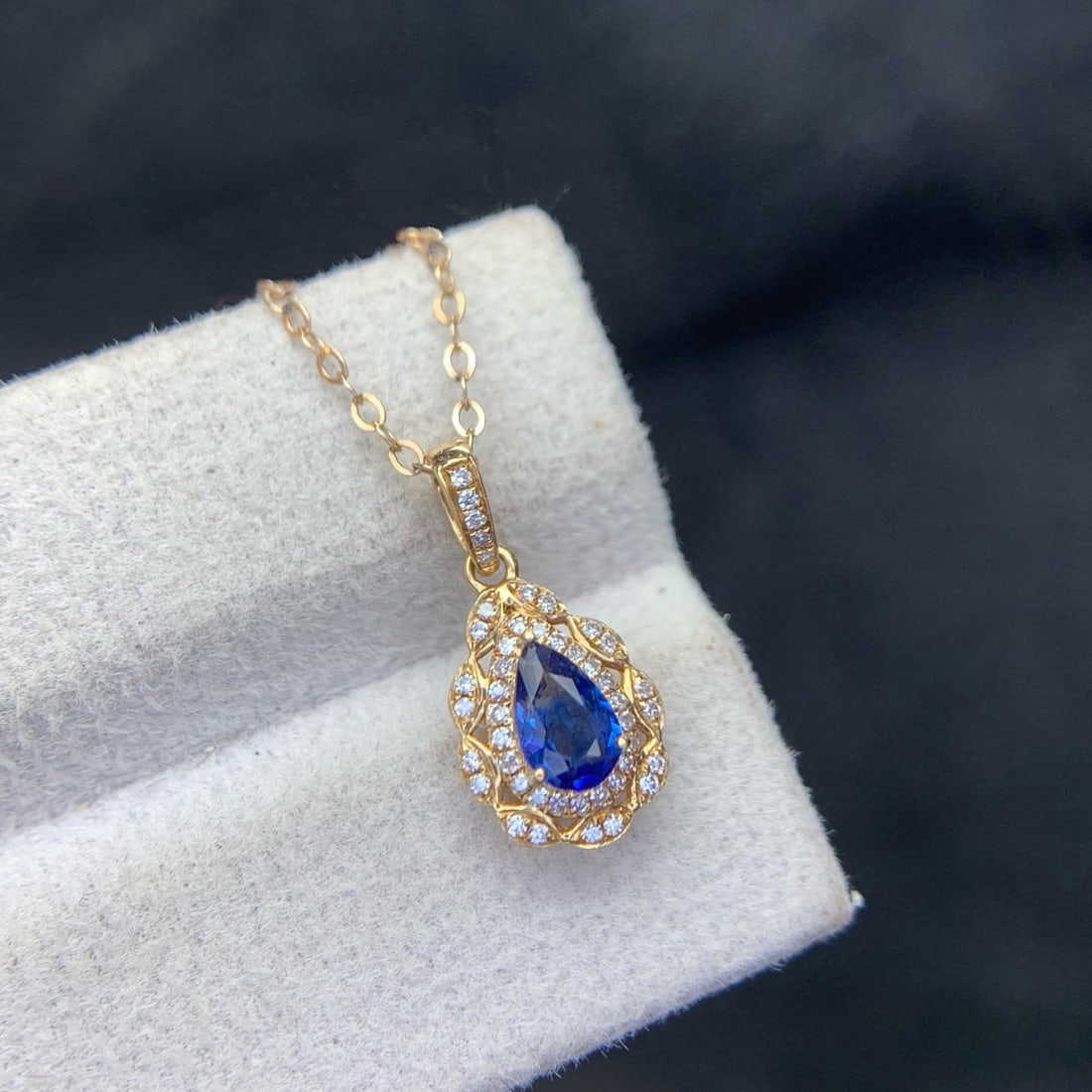 14k Gold 0.42 Ct Natural Sapphire & Diamond Pendant( Without Chain ) - 7