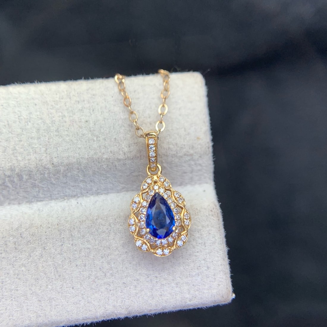 14k Gold 0.42 Ct Natural Sapphire & Diamond Pendant( Without Chain ) - 8