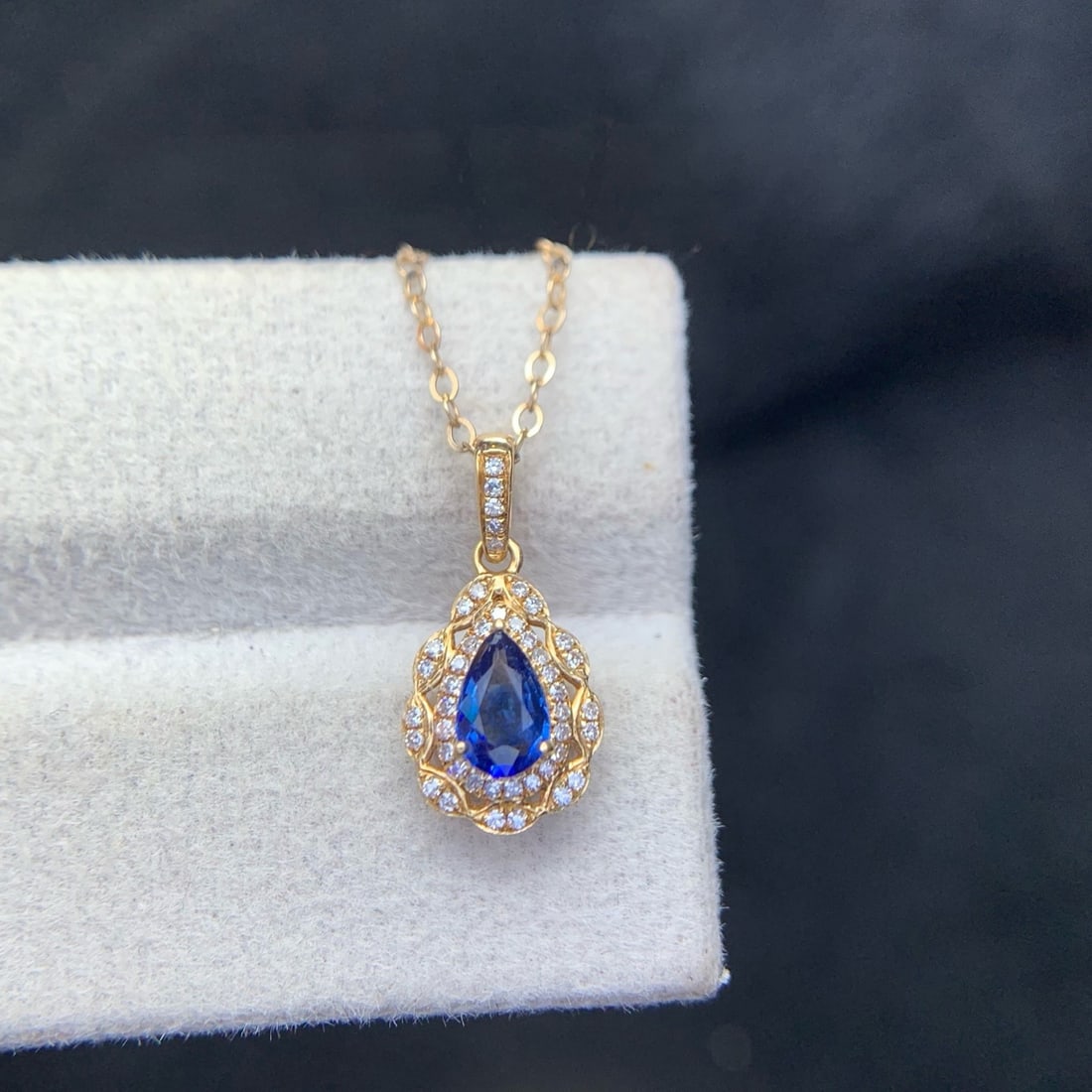 14k Gold 0.42 Ct Natural Sapphire & Diamond Pendant( Without Chain ) - 9