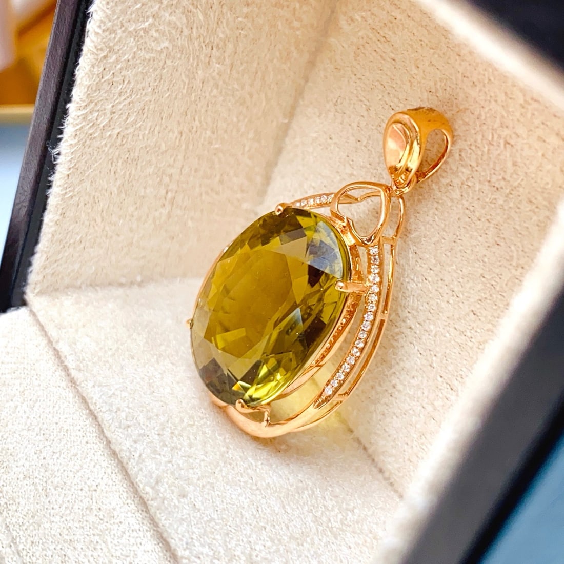 14k Gold 13.90 Ct Natural Tourmaline & Diamond Pendant( Without Chain ) - 2