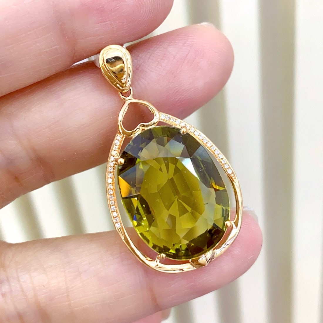 14k Gold 13.90 Ct Natural Tourmaline & Diamond Pendant( Without Chain ) - 5