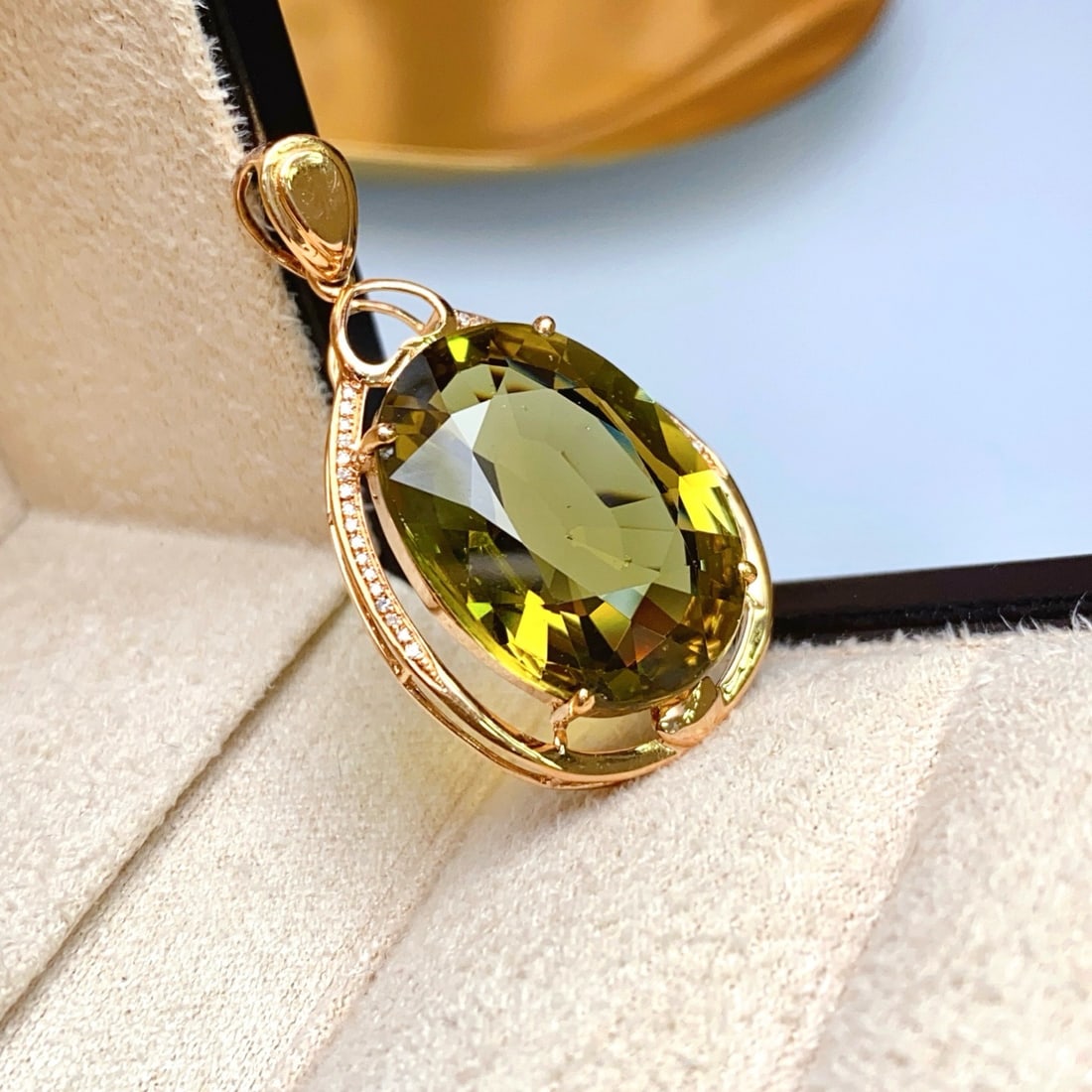 14k Gold 13.90 Ct Natural Tourmaline & Diamond Pendant( Without Chain ) - 6