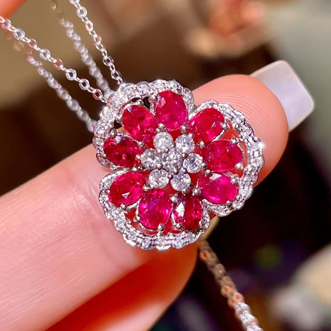 14k Gold 2.62 Ctw Natural Ruby & Diamond Pendant( Without Chain ) - 2