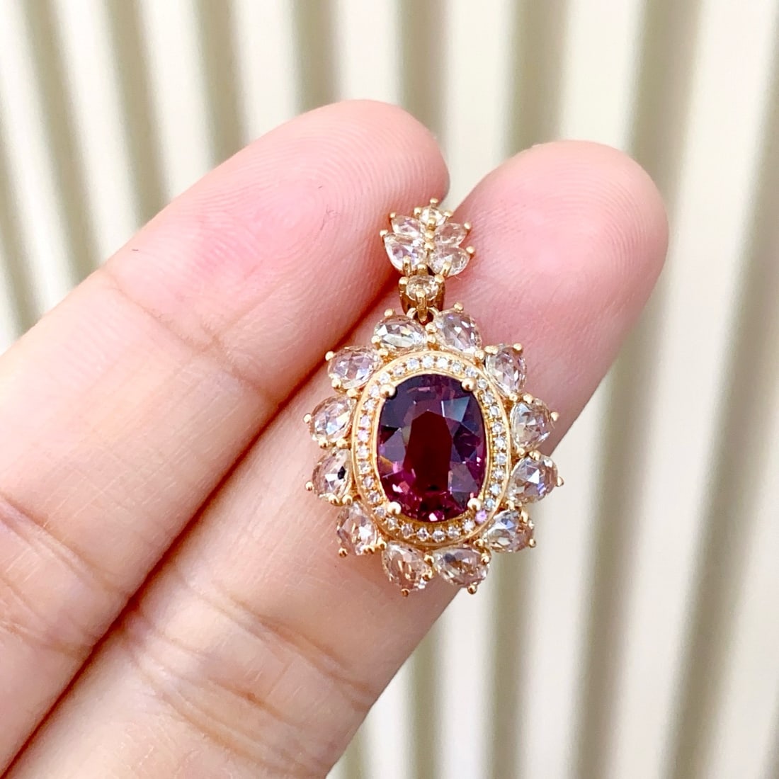 14k Gold 1.40 Ct Natural Tourmaline & Sapphire & Diamond Pendant( Without Chain ) - 2