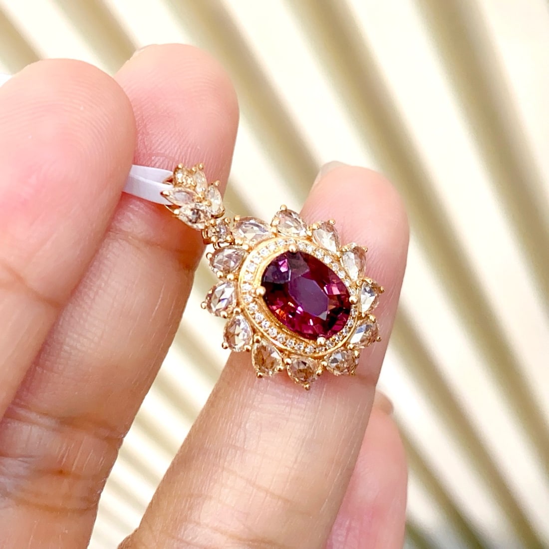 14k Gold 1.40 Ct Natural Tourmaline & Sapphire & Diamond Pendant( Without Chain ) - 3