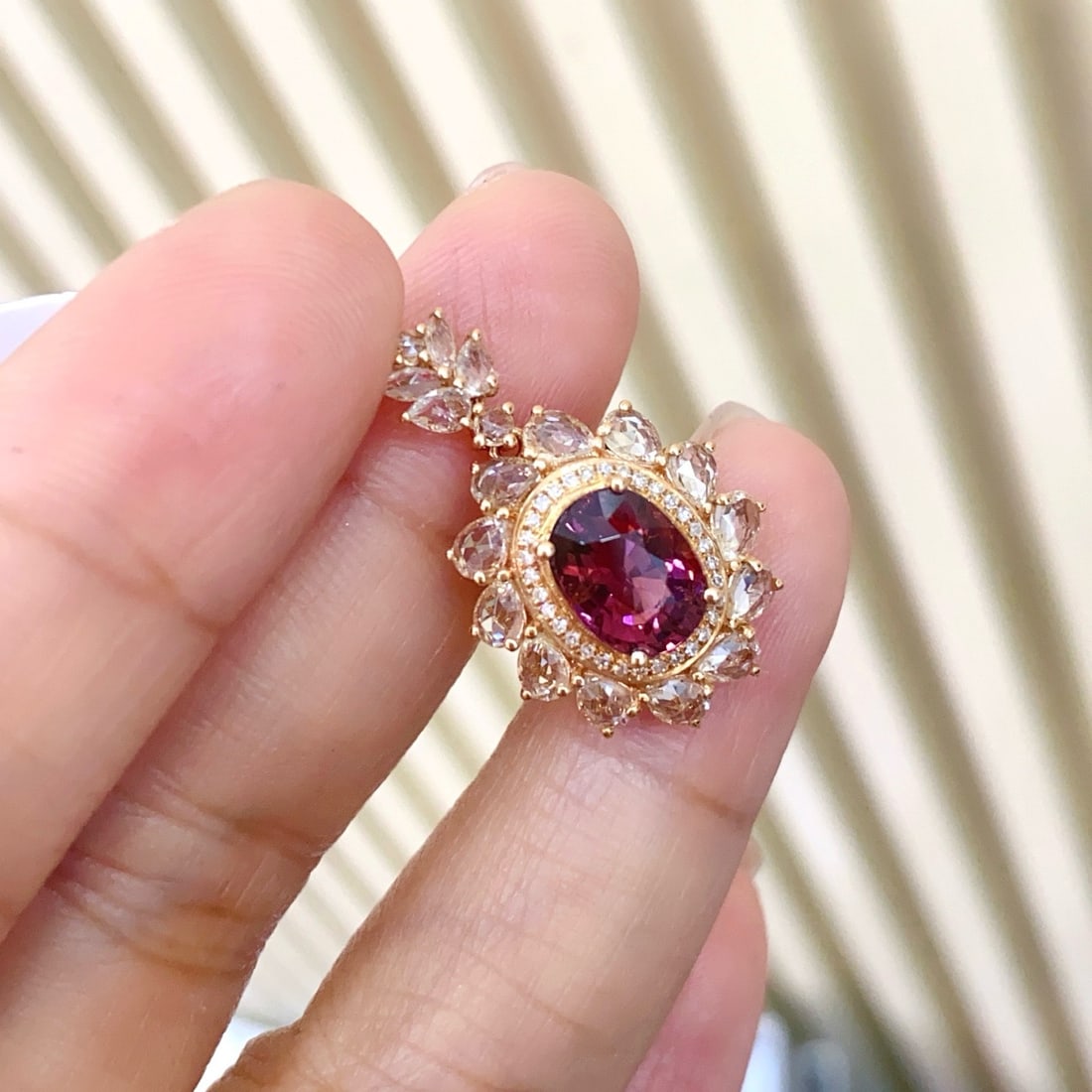 14k Gold 1.40 Ct Natural Tourmaline & Sapphire & Diamond Pendant( Without Chain ) - 4