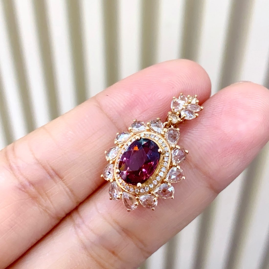 14k Gold 1.40 Ct Natural Tourmaline & Sapphire & Diamond Pendant( Without Chain ) - 5