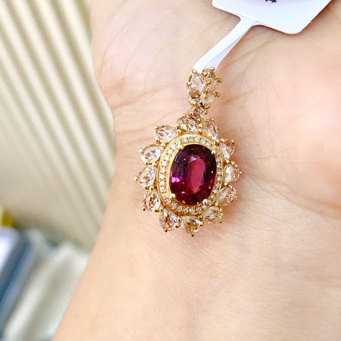 14k Gold 1.40 Ct Natural Tourmaline & Sapphire & Diamond Pendant( Without Chain ) - 6
