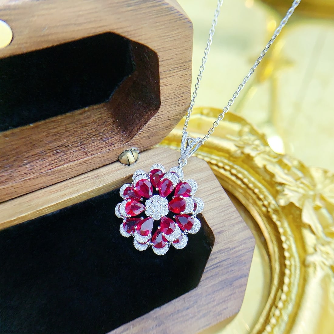 14k Gold 3.85 Ctw Natural Ruby & Diamond Necklace - 2