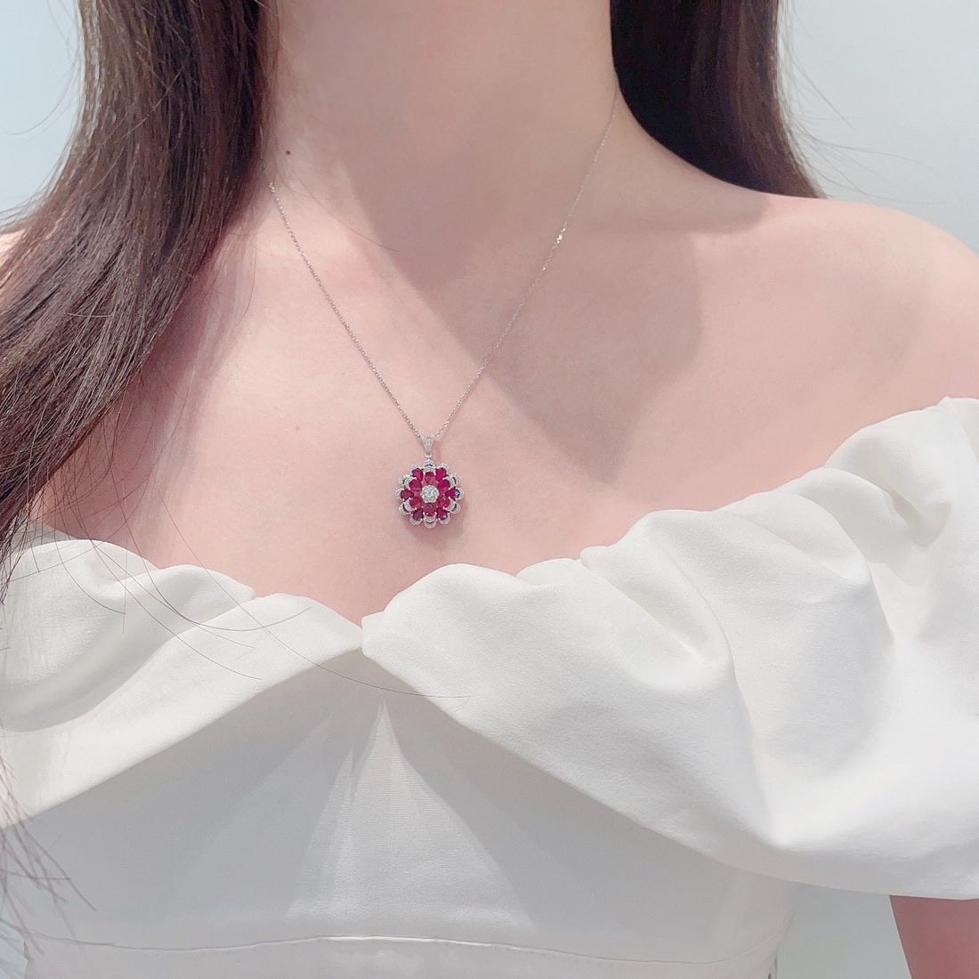 14k Gold 3.85 Ctw Natural Ruby & Diamond Necklace - 3