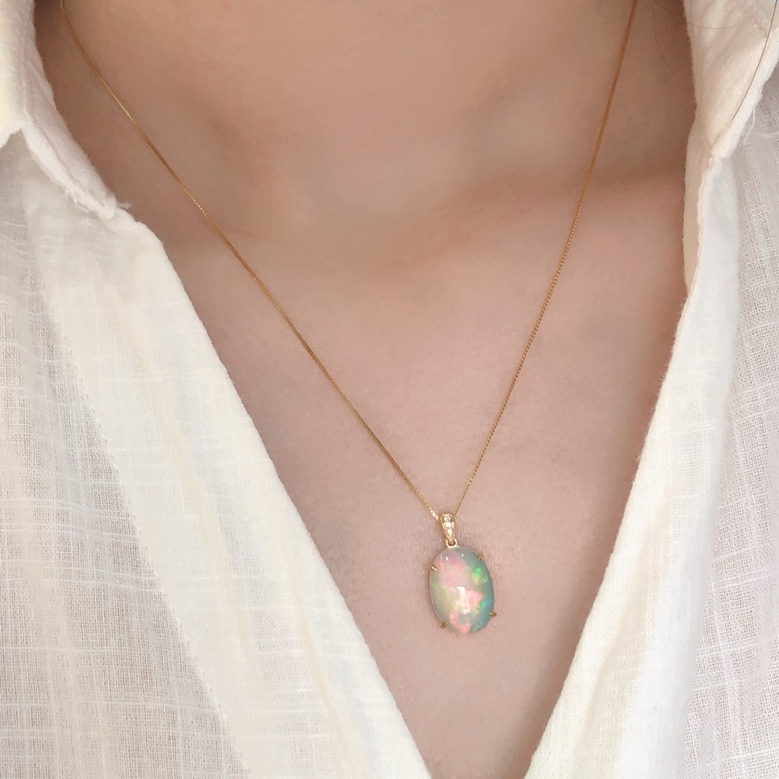 14k Gold 4.59 Ctw Natural Opal & Diamond Pendant( Without Chain ) - 5