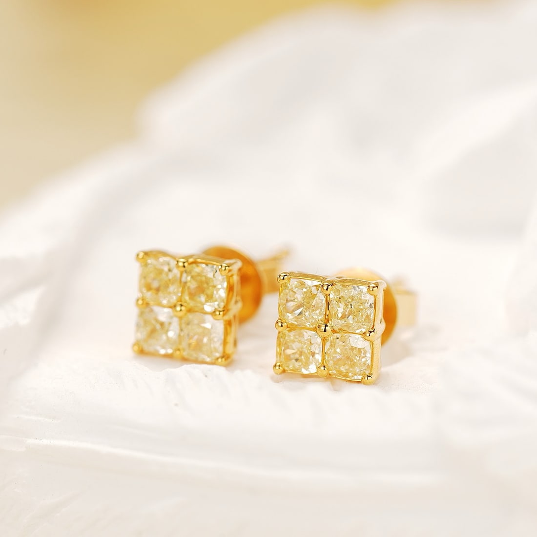 14k Gold 0.58 Ct Natural Yellow Diamond Earrings - 2
