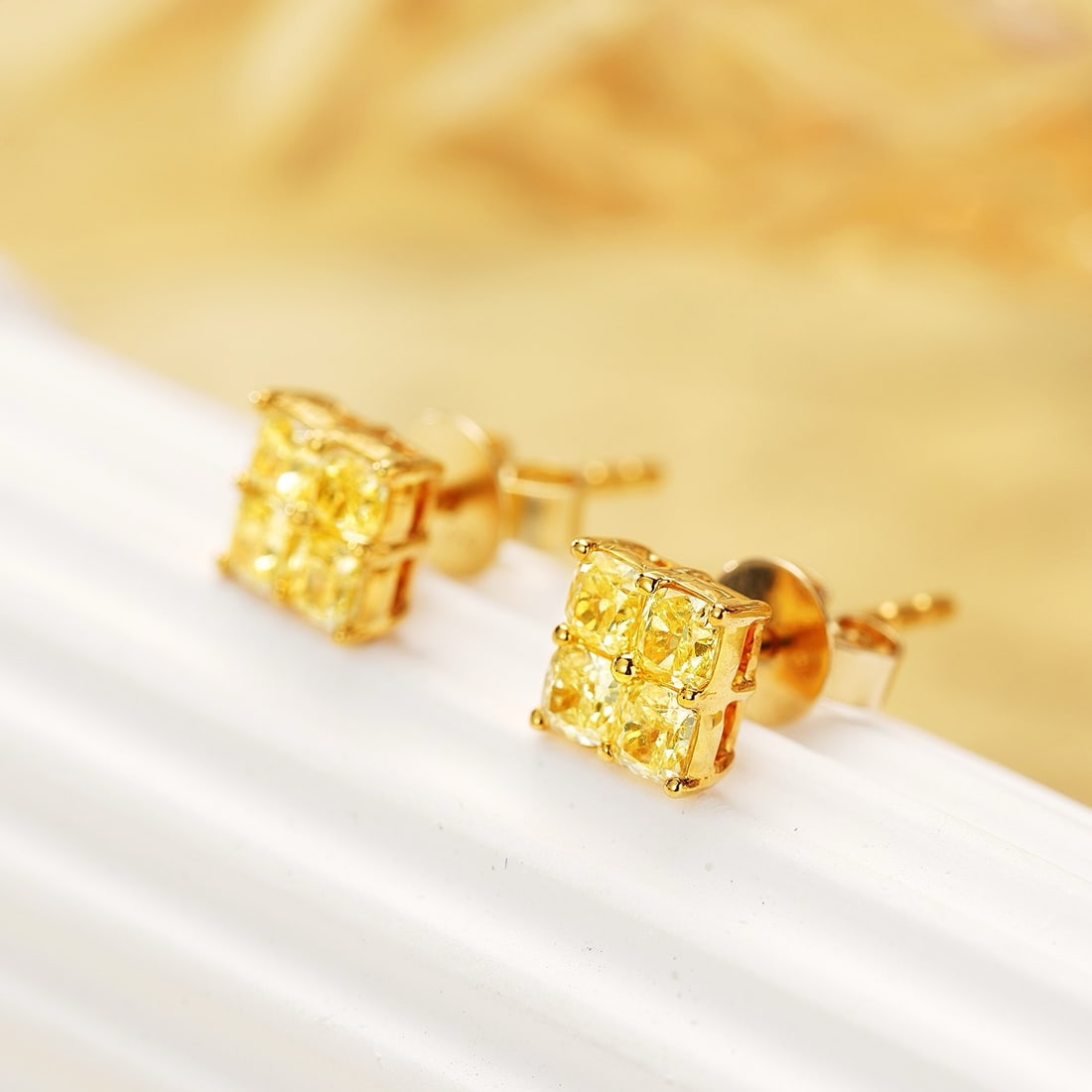 14k Gold 0.58 Ct Natural Yellow Diamond Earrings - 3