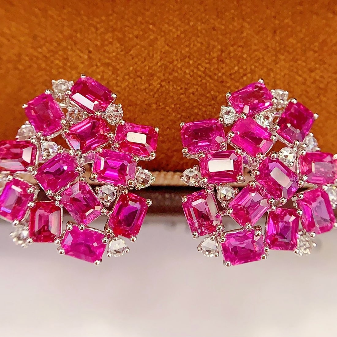 14k Gold 6.66 Ct Natural Ruby & Diamond Earrings - 4