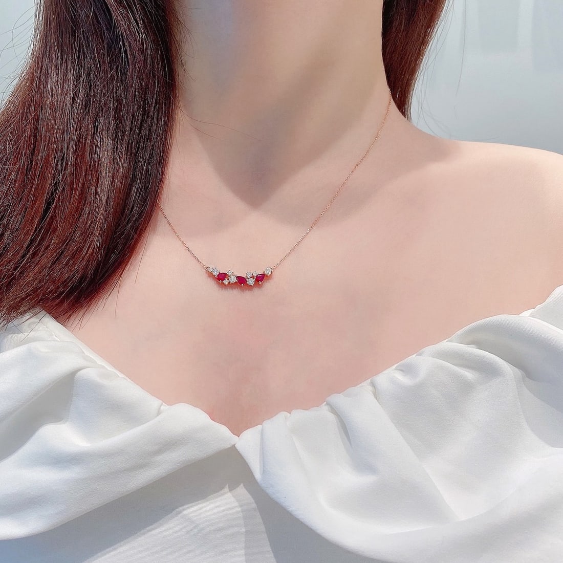 14k Gold 1.26 Ctw Natural Ruby & Diamond Necklace - 2