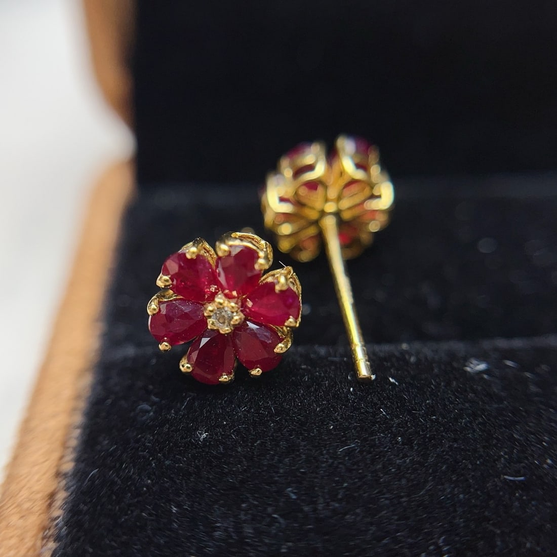 14k Gold 1.88 Ct Natural Ruby & Sapphire Earrings - 4