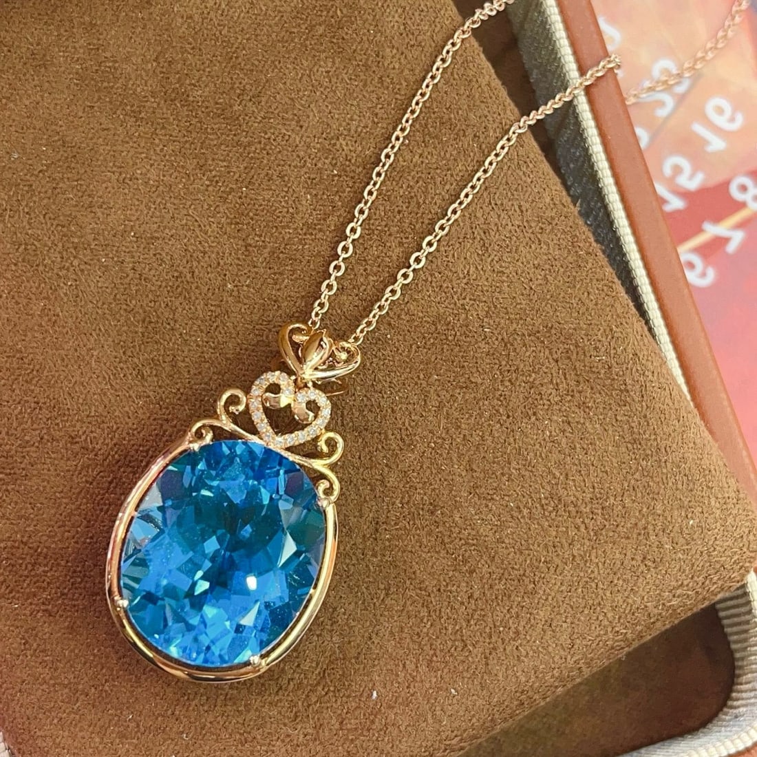 14k Gold 21.70 Ct Natural Topaz & Diamond Pendant( Without Chain ) - 2