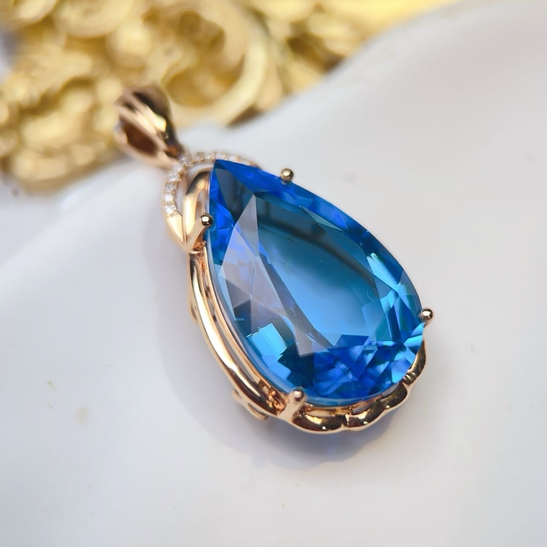 14k Gold 15.88 Ctw Natural Topaz & Diamond Pendant( Without Chain ) - 3