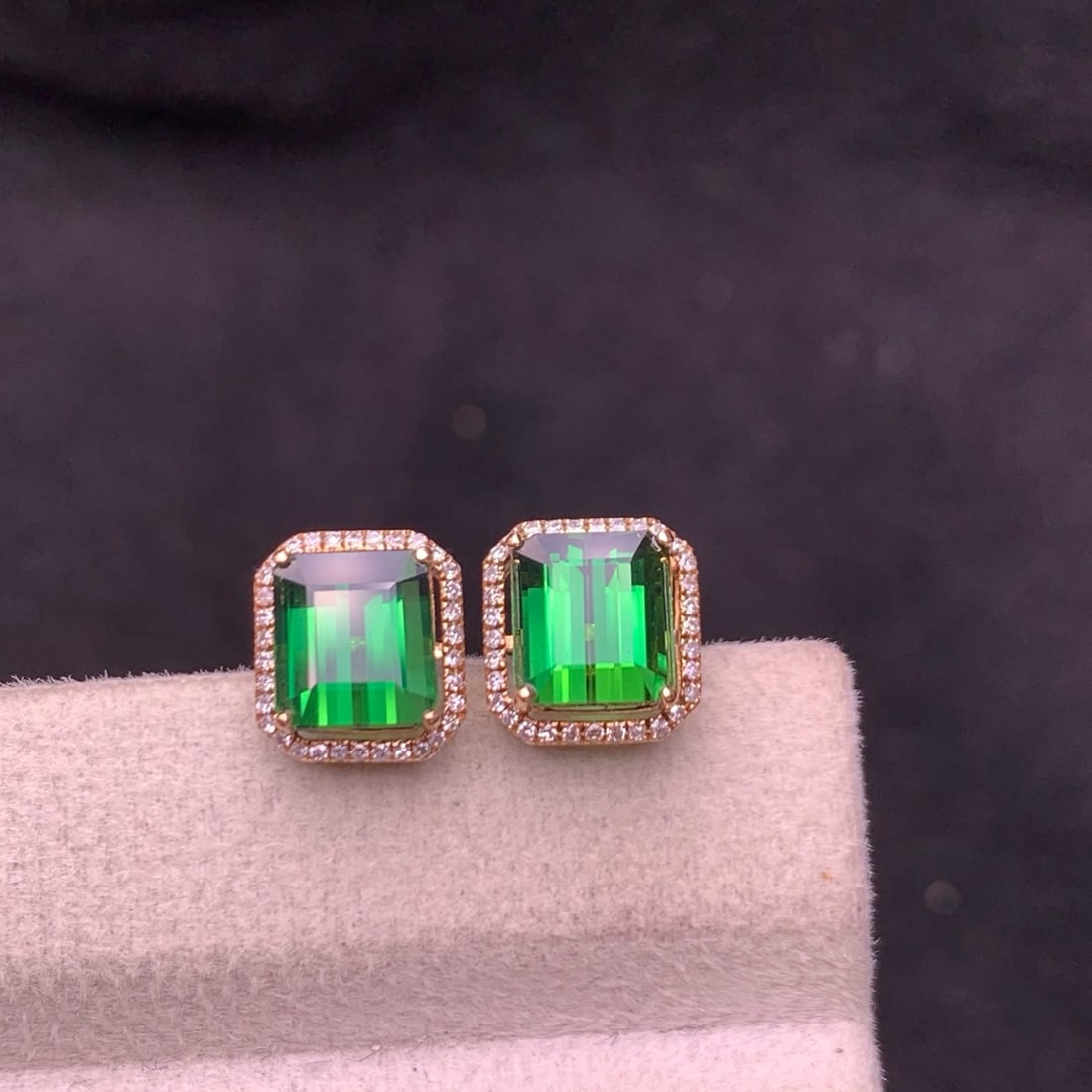 14k Gold 3.8 Ct Natural Tourmaline & Diamond Earrings - 2