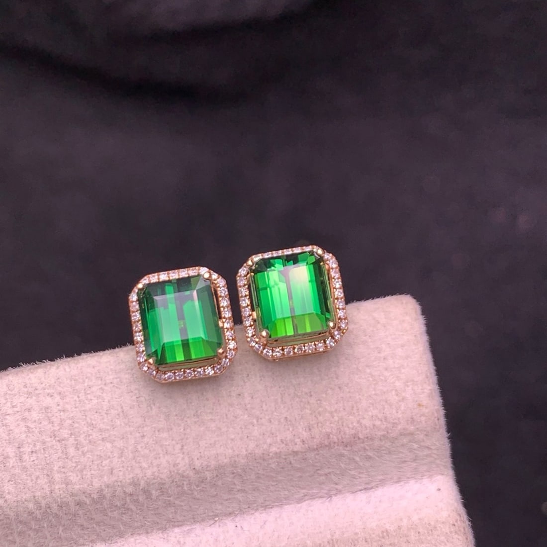14k Gold 3.8 Ct Natural Tourmaline & Diamond Earrings - 3