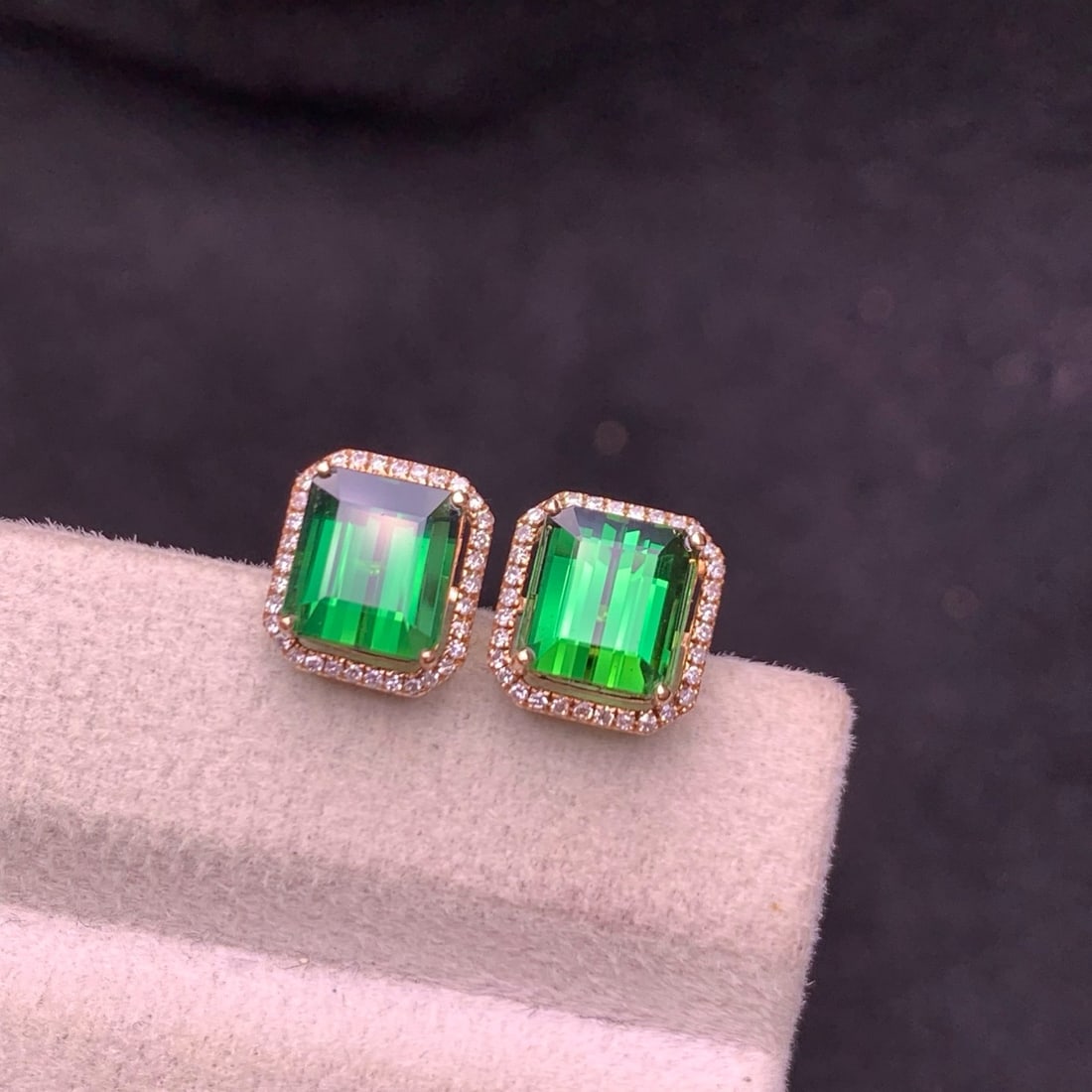 14k Gold 3.8 Ct Natural Tourmaline & Diamond Earrings - 4