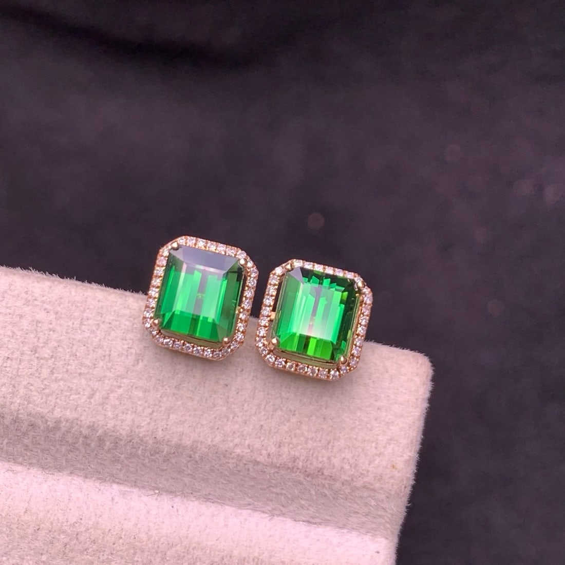 14k Gold 3.8 Ct Natural Tourmaline & Diamond Earrings - 5