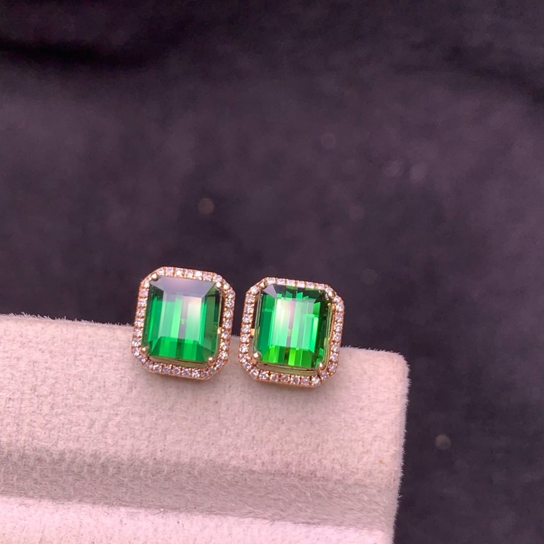 14k Gold 3.8 Ct Natural Tourmaline & Diamond Earrings - 6